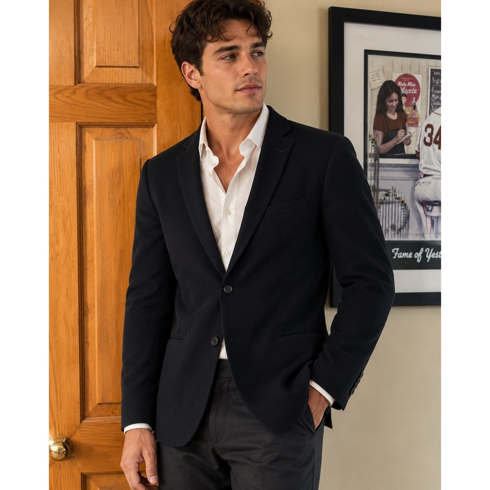 Giorgio Fiorelli Mens Navy Blue Textured Two Button Blazer Jacket Size 50R